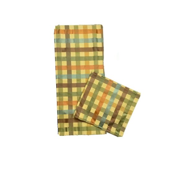 Vintage 90s Custom Made Cafe Tier Curtains Valance Plaid Gold Brown Orange Plaid - Picture 6 of 6